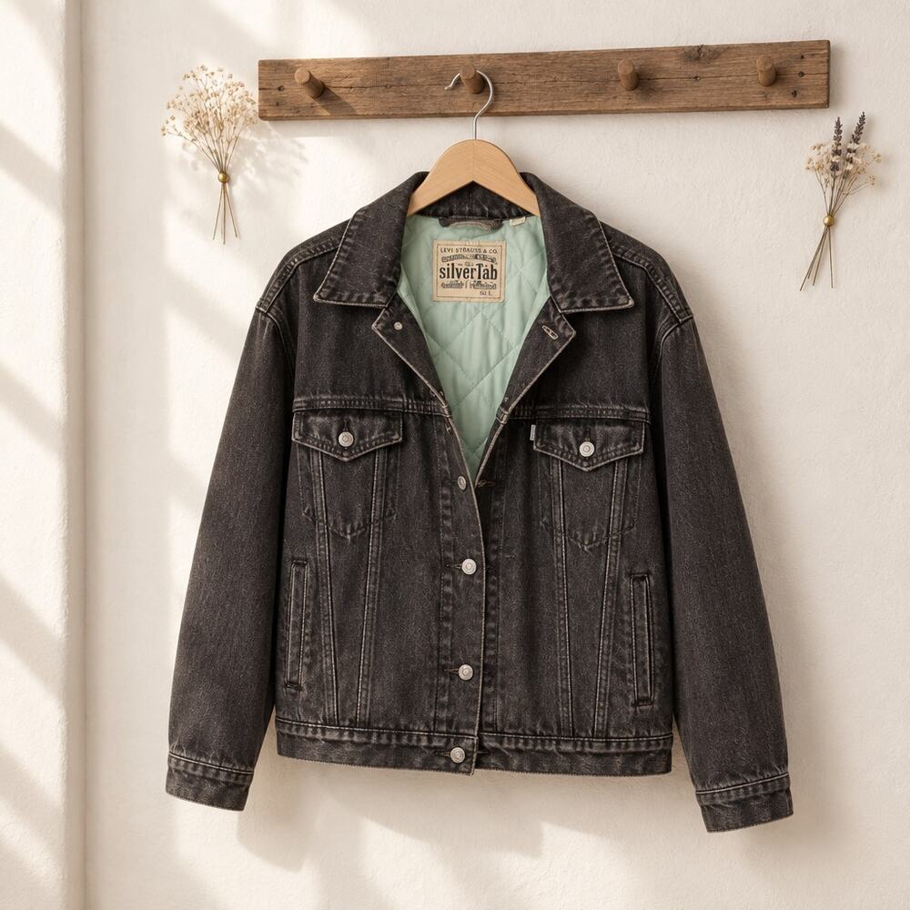 Levi’s SilverTab Relaxed Fit Quilted Denim Jacket Gray/Black